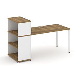 Concept Стол рабочий с опорным стеллажом с надставкой низ. CN.SP-211 Сандал Янтарный/Белый Бриллиант/Металл Белый 1800*720*1140 - Фото предпросмотра