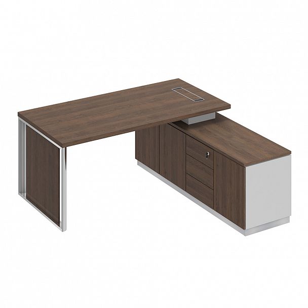 Стол руководителя на опорной тумбе (левый/правый) с декоративной вставкой "Bravo" БР 107 дуб гладстоун/белый премиум/дуб гладстоун - Вид 1