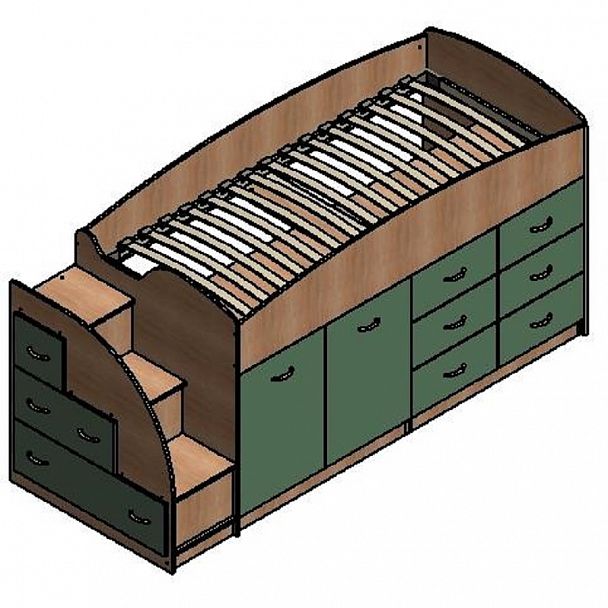 Кровать-чердак "Дюймовочка-4" дуб/оранжевый - Вид 2