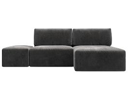 Диван угловой модульный с пуфом Лига-060 НПБ угол универсальный Велюр серый - Фото предпросмотра