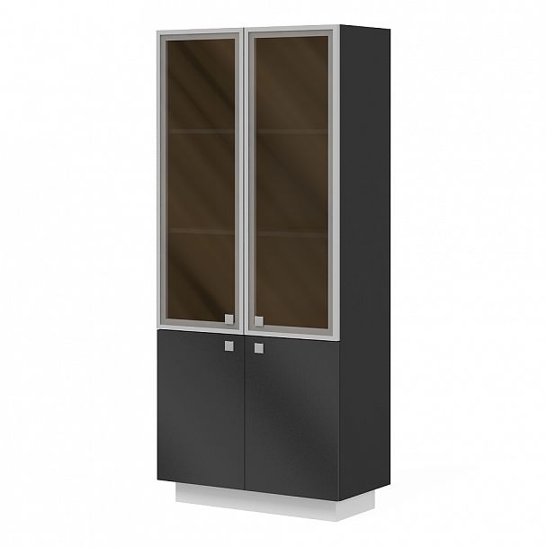 Шкаф комбинированный "Офисные шкафы для документов" ПК-КНГ-ШК205Х90С2Д2-В1-927 черный - Вид 1