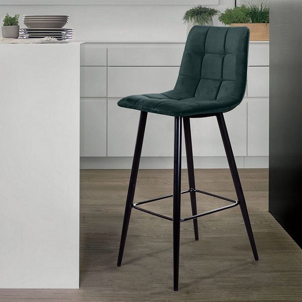 Стул барный UNO, бархат зелёный 19 / чёрный конус - Вид 10