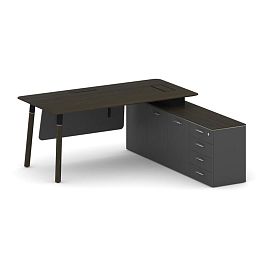 Fresco Стол руководителя FR.SR-18 (R) Дуб Темный/Базальт UM/Металл Черный/Нерж. Сталь 1800*1798*750 - Фото предпросмотра