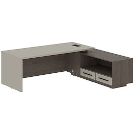 Стол руководителя с тумбой VCT 2319(R) Аметист/Черный матовый/Дуб Сильвер 2300х1900х750 VELION - Фото предпросмотра
