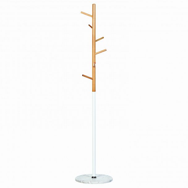 Вешалка-стойка BRABIX "CR-1906" на мраморном диске, металл белый/дерево бук, 6 крючков, 606440 - Вид 2