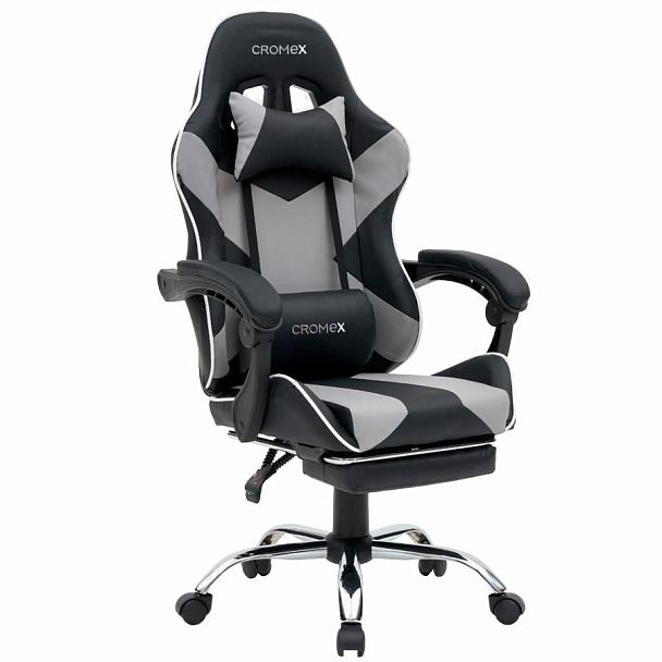 Кресло компьютерное CROMEX "Wave GM-145", вибромассаж, подножка, подушки, экокожа, черное/серое, 532956 - Вид 2