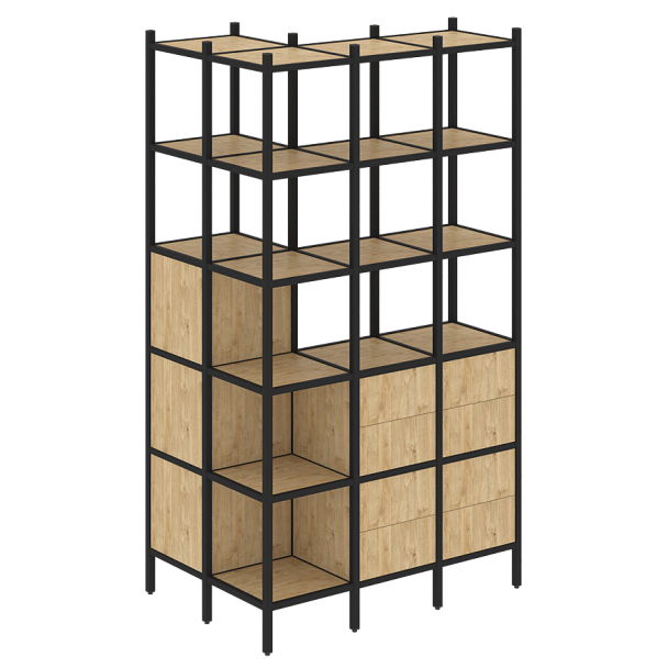 Loft Угловой внешний стеллаж наборный VR.L-54 Тиквуд светлый/Чёрный металл 862*1278*2280 - Вид 1