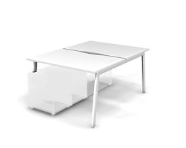 MATRIX 121В200-A Стол прямой двойной с опорой на тумбу, пров. вырезной (А-опоры) 1180х1590х775 Белый - Фото предпросмотра
