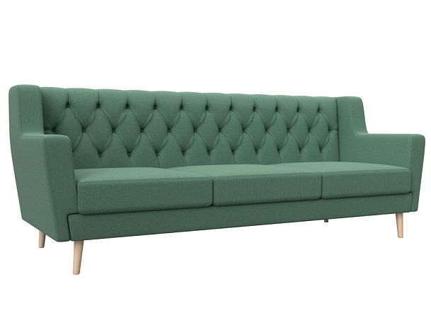 Диван кухонный прямой Брайтон 3 Люкс Рогожка зеленый - Вид 1