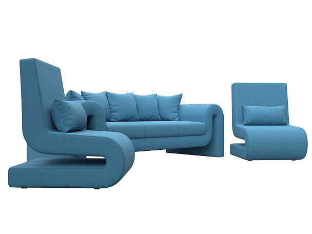 Набор Волна-1 (диван, 2 кресла) Рогожка голубой - Вид 3