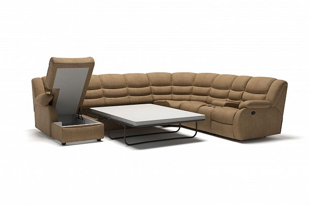 Ridberg диван-кровать угловой с шезлонгом замша бежевый - Вид 3