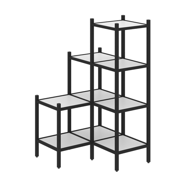 Loft Угловой внутренний стеллаж наборный VR.L-36 Белый бриллиант/Чёрный металл 862*862*1458 - Вид 1