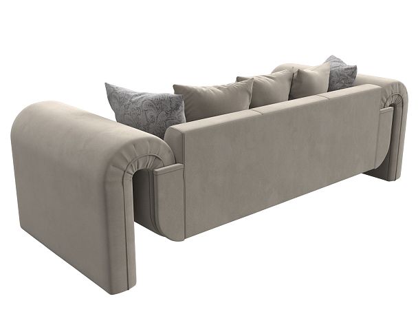 Прямой диван Волна (полностью микровельвет бежевый, подушки 3 микровельвет бежевый, 2 велюр серый с узором) - Вид 6
