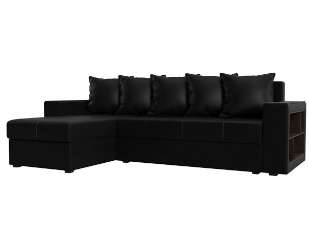Диван угловой Дубай Лайт угол левый (полностью экокожа черная) - Вид 1