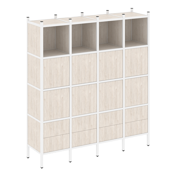 Loft Прямой стеллаж наборный VR.L-09 Денвер светлый/Белый металл 1694*446*1869 - Вид 1