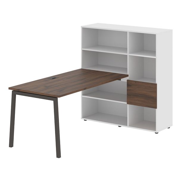 Стол-стеллаж ELRST 1215 Дуб Денвер тёмный/Мокко/Белый 1990х1250х1355 EDIS - Вид 1