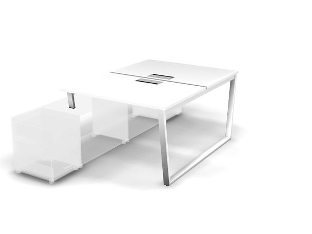 MATRIX 121В300-V Стол прямой двойной с опорой на тумбу, пров-ик Merida (V-опоры) 1180х1590х775 Белый - Вид 1