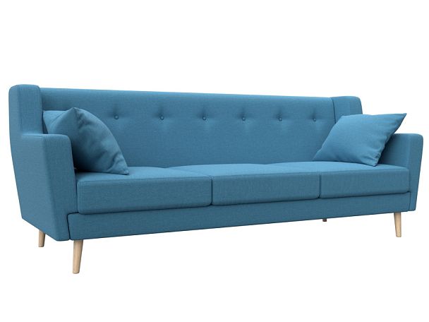 Диван кухонный прямой Брайтон 3 Рогожка голубой - Вид 1