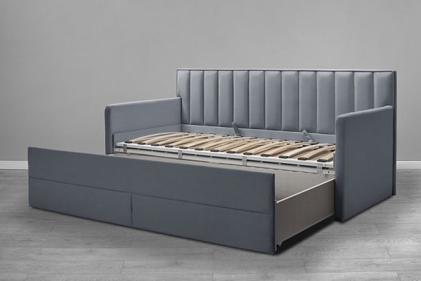 Кровать «Порше» с 2-мя боковинами и доп. спальным местом, серая - Вид 3