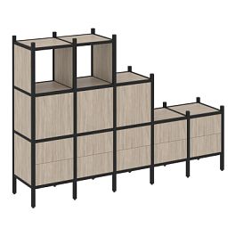 Loft Прямой стеллаж наборный VR.L-19 Дуб аттик/Чёрный металл 2110*446*1458 - Фото предпросмотра