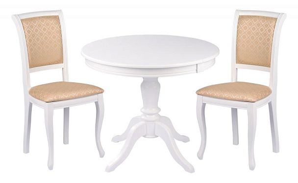 Обеденная группа стол Элат D90(130)х90х76 Белый и 2 стула Арктос Белый/Бежевый жаккард - Вид 1