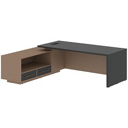 Стол руководителя с тумбой VCT 2319(L) Яшма черный/Бронза браш/Кобра 2300х1900х750 VELION - Фото предпросмотра