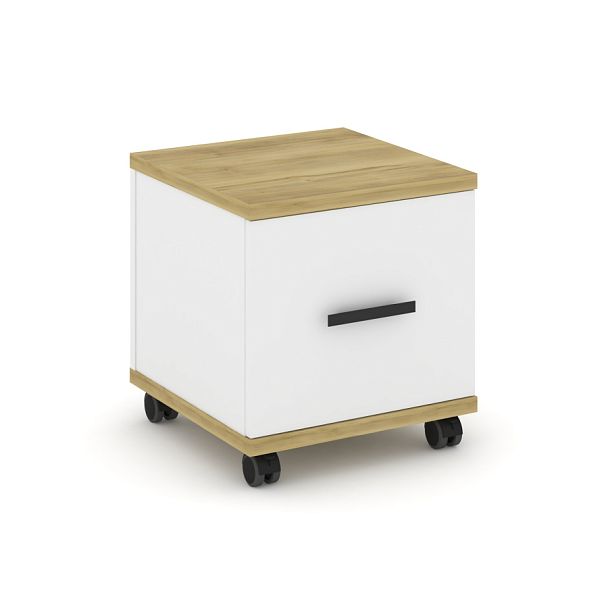 Concept Тумба мобильная 1 распаш. фасад CN.TUM-007 B Дуб Винченцо/Белый Бриллиант/Металл Черный 420*420*448 - Вид 1