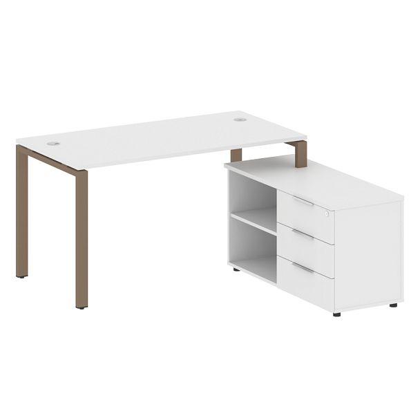 Metal System Р. ст. с тумбой на П-образном м/к БП.РС-СТС-2.3 (R) Белый/Мокко металл 1500*1520*750 - Вид 1