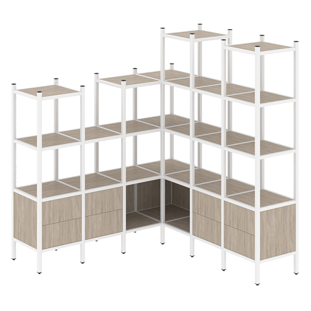 Loft Угловой внутренний стеллаж наборный VR.L-41 Дуб аттик/Белый металл 1694*1694*1869 - Вид 1