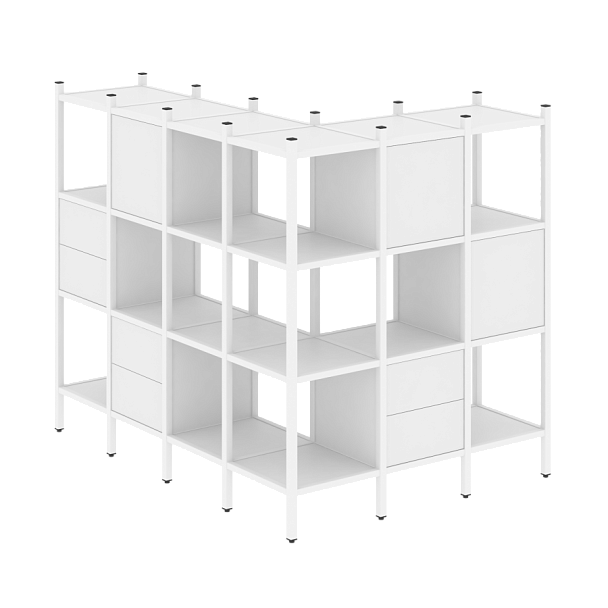 Loft Угловой внешний стеллаж наборный VR.L-52 Белый бриллиант/Белый металл 1694*1278*1458 - Вид 1