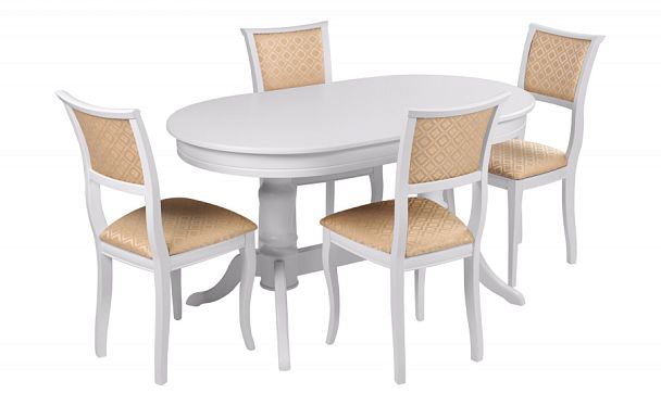 Обеденная группа стол Арей 140(180)х80х76 Белый и 4 стула Камир Белый/Бежевый жаккард - Вид 1