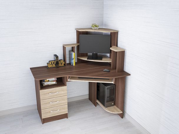 Стол компьютерный Грета-7 (1335х1300х900) ясень шимо/дуб сонома - Вид 1