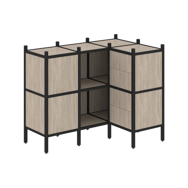 Loft Угловой внутренний стеллаж наборный VR.L-28 Дуб аттик/Чёрный металл 1278*862*1047 - Вид 1