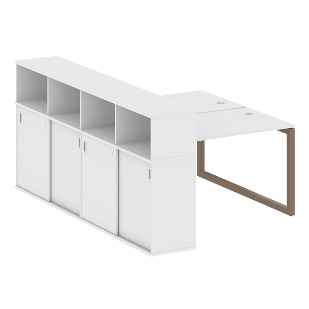 Metal System Quattro Р. ст. с шкафом-купе на О-образном м/к 50БО.РС-СШК-4.2 Т Белый/Мокко металл 1610*2332*1098 - Вид 1