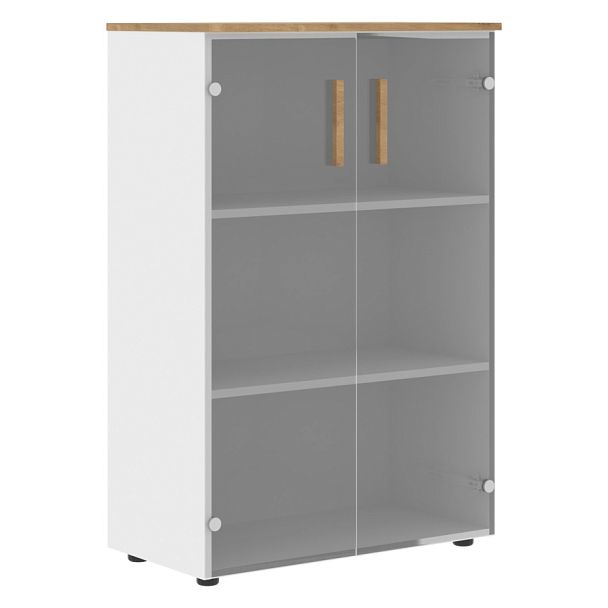 Шкаф со стеклянными дверьми и топом FMC 80.2 Прозрачное/Белый премиум/Дуб Гамильтон 802х429х1213 - Вид 1