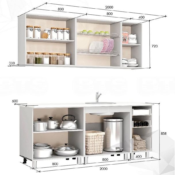 Кухня 2,0м "Крафт" крафт ЛДСП (столешница 2м) - Вид 2