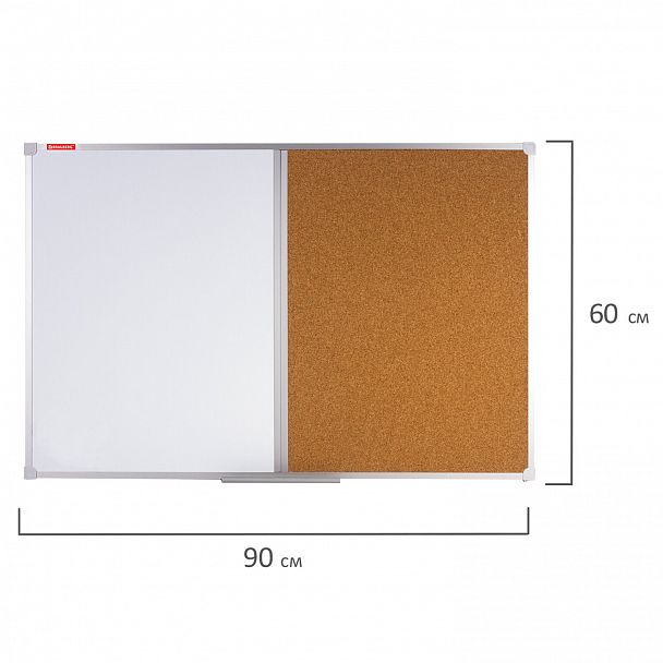 Доска комбинированная: магнитно-маркерная, пробковая для объявлений, 60х90 см, РОССИЯ, BRAUBERG, 236864 - Вид 8