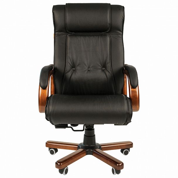 Кресло из натуральной кожи CH 653, дерево, черное, 7001203 - Вид 4