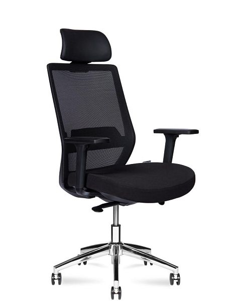 Кресло офисное / Mono black chrom / черный пластик / черная ткань / черная сетка / база хром - Вид 1