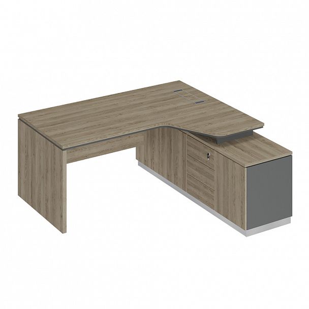 Стол руководителя эргономичный (опора ДСП) на опорной тумбе правый "City" СИ 118 дуб гладстоун светлый/антрацит премиум/дуб гладстоун светлый - Вид 1