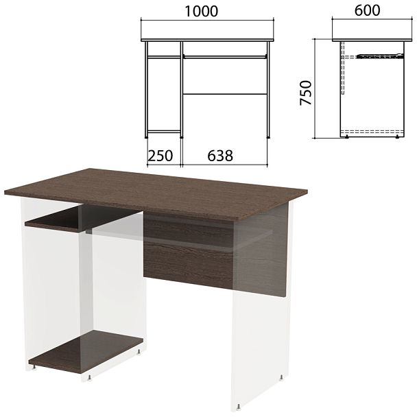 Столешница, царга стола компьютерного "Канц" 1000х600х750 мм, цвет венге, СК24.16.1 - Вид 1