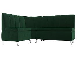 Кухонный угловой диван Кантри левый (полностью велюр зеленый) - Фото предпросмотра