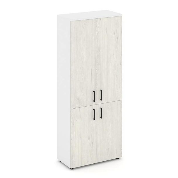 Style Project Шкаф высокий широкий SN.STS-104 Белый/Белый/Дуб Наварра/Черный Ручки 796*400*1982 - Вид 1