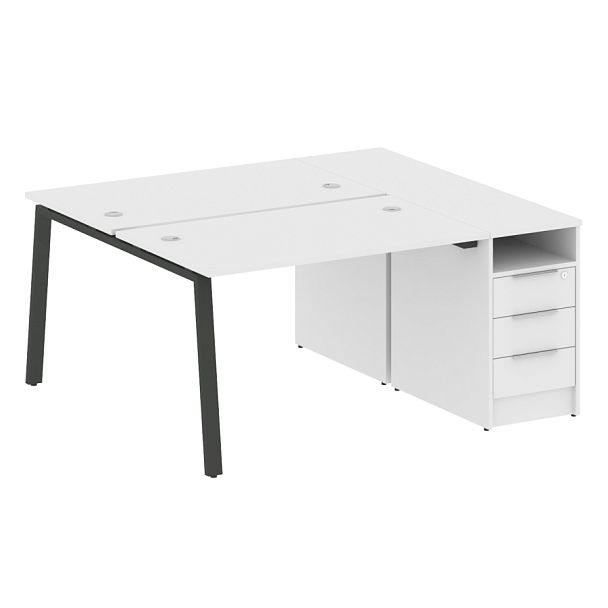 Metal System Р. ст. с тумбой на А-образном м/к БА.РС-СТП-2.2 Белый/Антрацит металл 1612*1475*750 - Вид 1