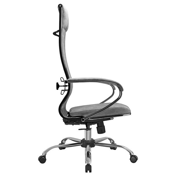 Кресло офисное МЕТТА "L1m 42", хром, сиденье и спинка мягкие, велюр, светло-серое - Вид 5