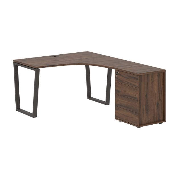 Стол эргономичный с тумбой EVCET 1318(R) Дуб Денвер тёмный/Мокко 1360х1880х750 EDIS - Вид 1