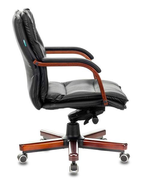 Кресло руководителя Бюрократ T-9927WALNUT-LOW черный кожа низк.спин. крестов. металл/дерево - Вид 2