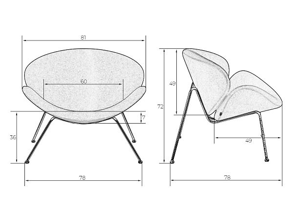 Кресло дизайнерское DOBRIN EMILY (серая ткань AF7, золотое основание) - Вид 7