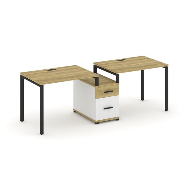 Concept Рабочая станция 2 места с 1 опорной тумбой CN.ORS-305 W Дуб Винченцо/Белый Бриллиант/Металл Черный 2272*720*750 - Вид 1