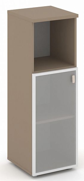 Шкаф средний узкий (1 низкий фасад стекло Лакобель IVORY / UMBRA в раме) "ESTETICA" ES.SU-2.2R Латте - Вид 1